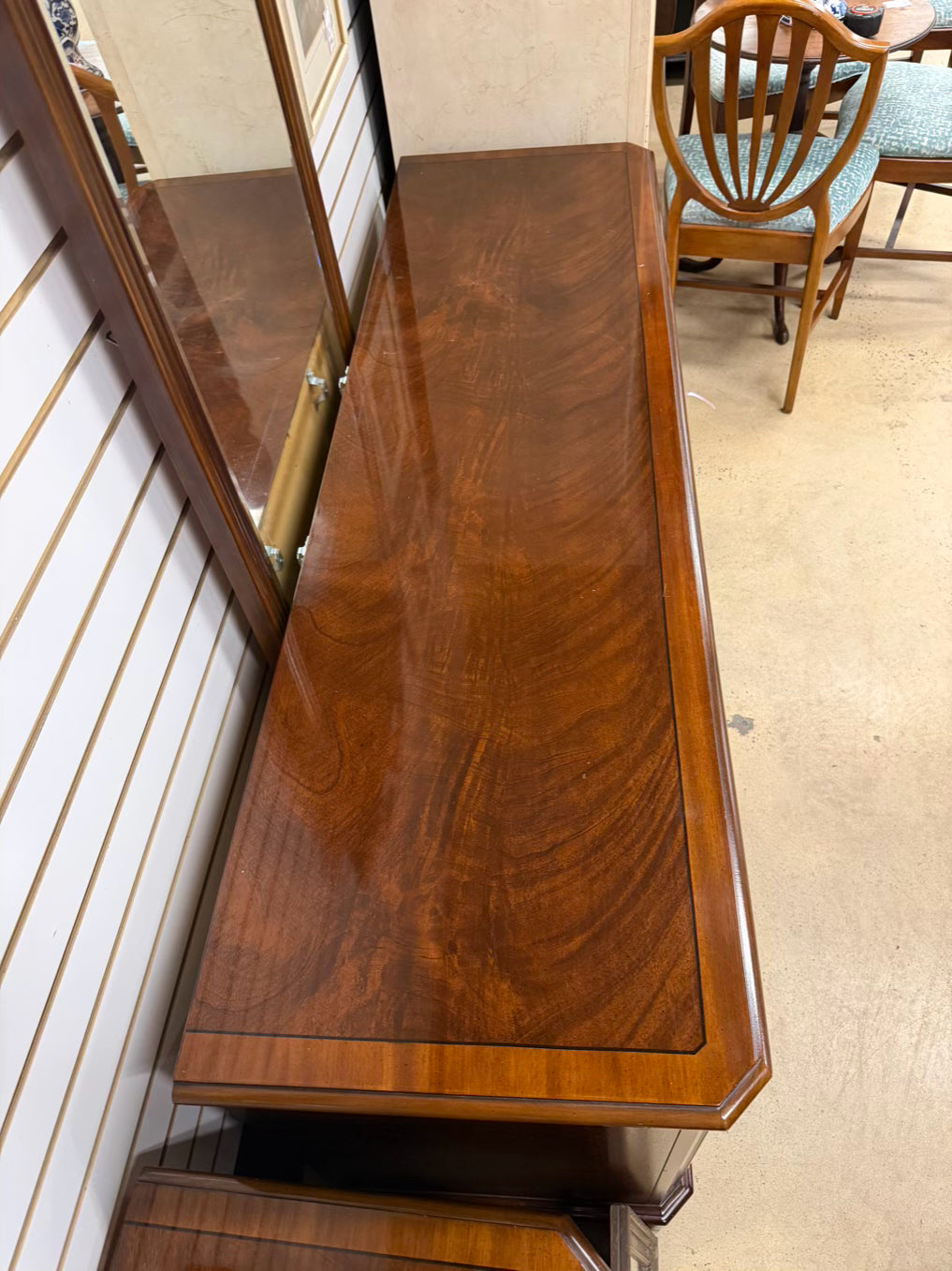 DREXEL Dark Mahogany Chippendale Dresser w/ Mirror