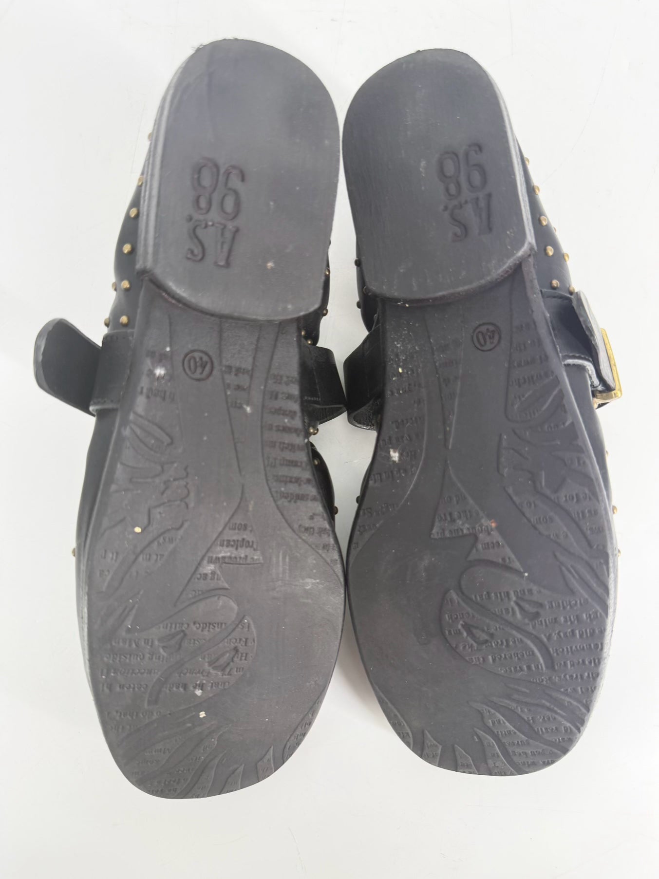 AS 98 Size 40 Black Leather Stud Detail Mary Janes