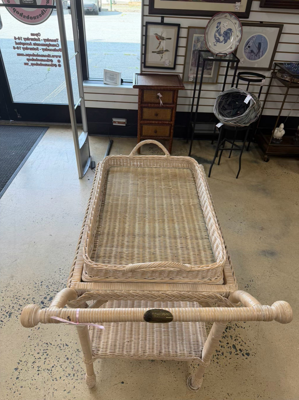 HENRY LINK Cream Wicker Bar Cart w/ Tray