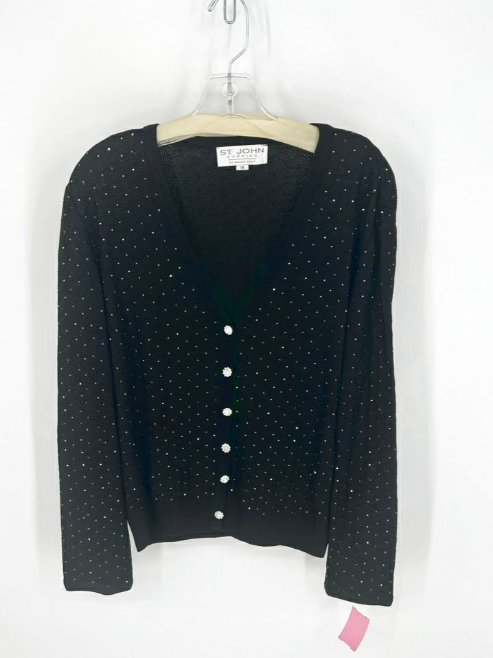 ST JOHN EVENING Size 14 Black Knit Shimmer Cardigan