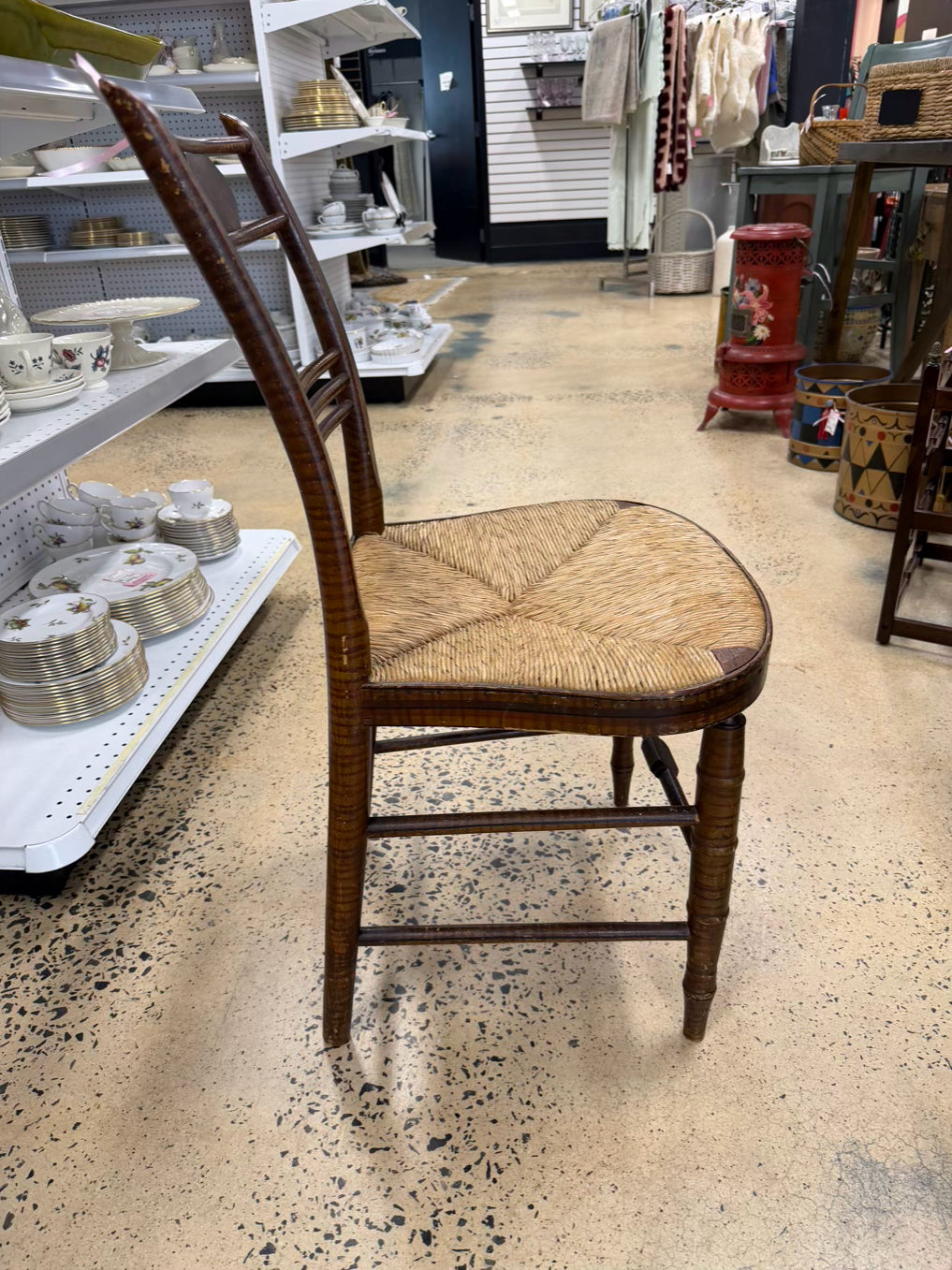 ANTIQUE Wood Desk Chair w/ Rush Seat