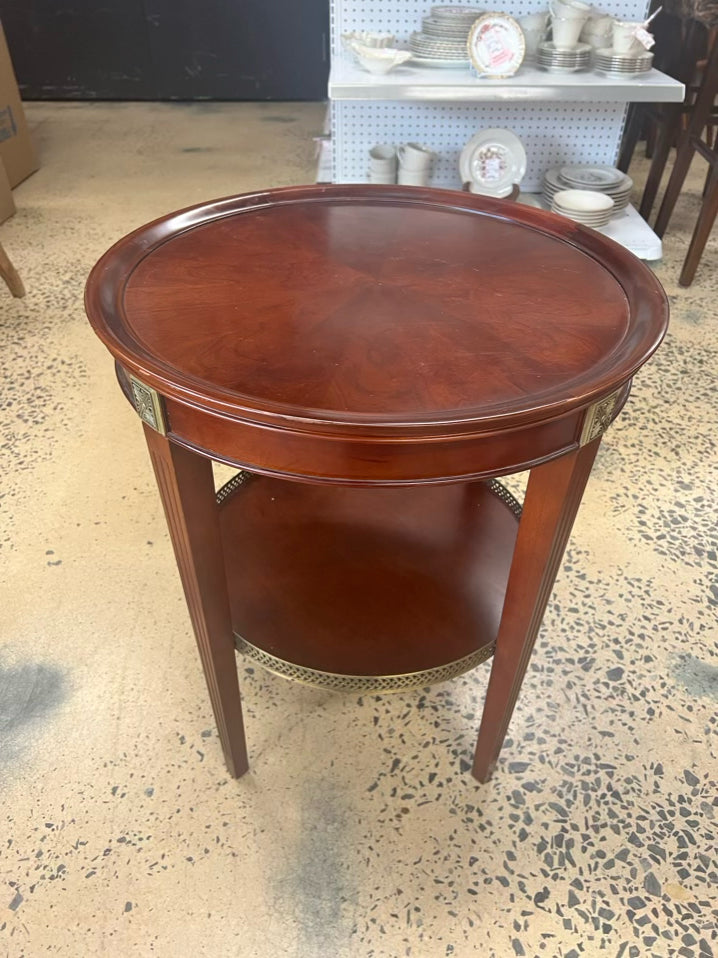 BOMBAY ROUND Dark Wood Occasional Table w/ Brass Detail