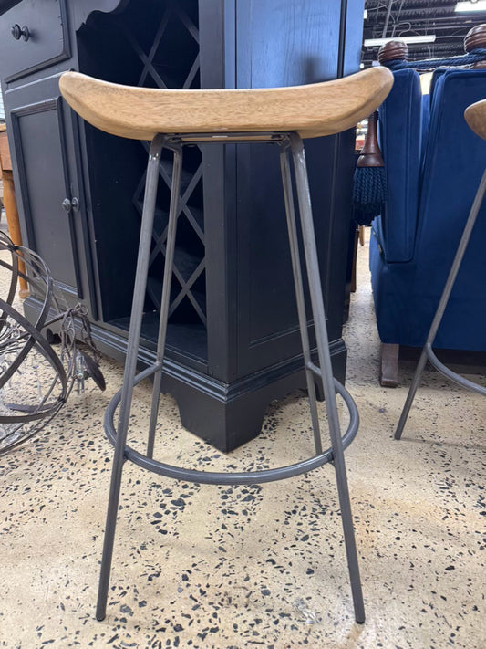WEST ELM Natural Wood & Gray Steel Counter Stool