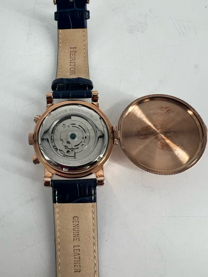HERITOR Blue Leather Automatic Watch NWT