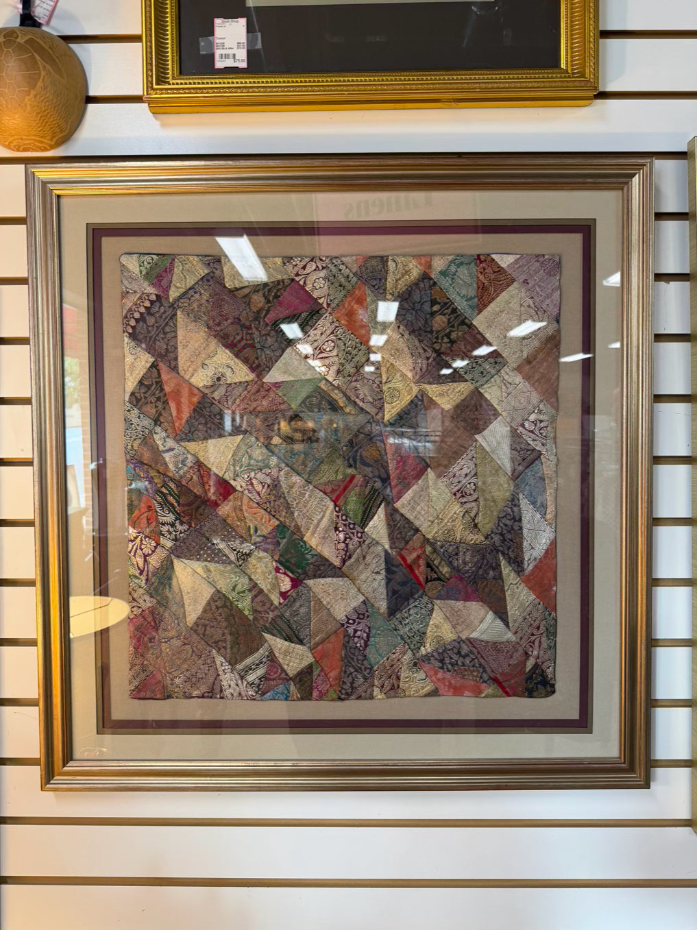 Multi Colored Silk Fabric In Gold Frame