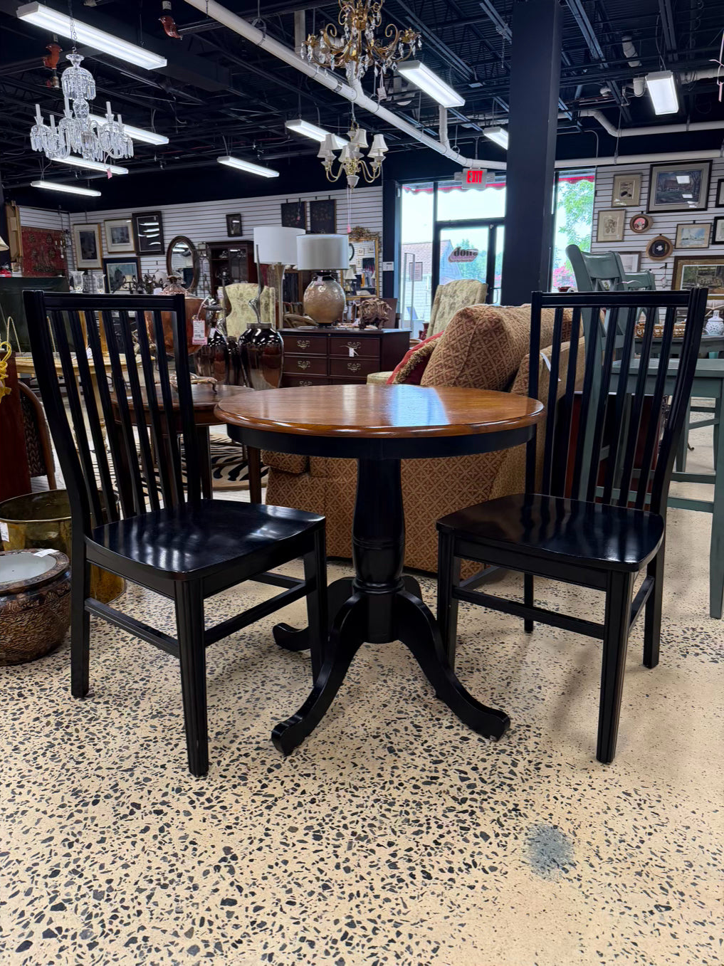 PIER 1 Black & Medium Brown Wood Round Bistro Table & 2 Chairs