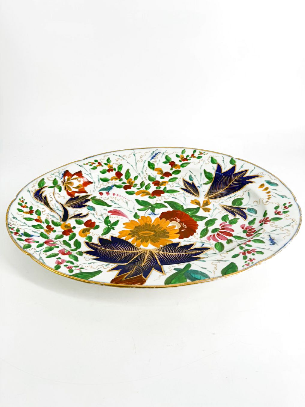 White, Blue, Gold & Rust China Flower Platter