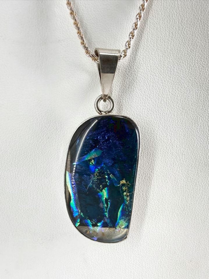 STERLING SILVER Blue Opal Abstract Necklace
