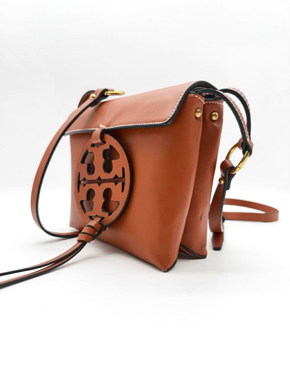 TORY BURCH Miller Chestnut Leather Crossbody Bag