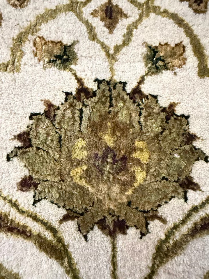 Green & Cream Wool Oriental Area Rug