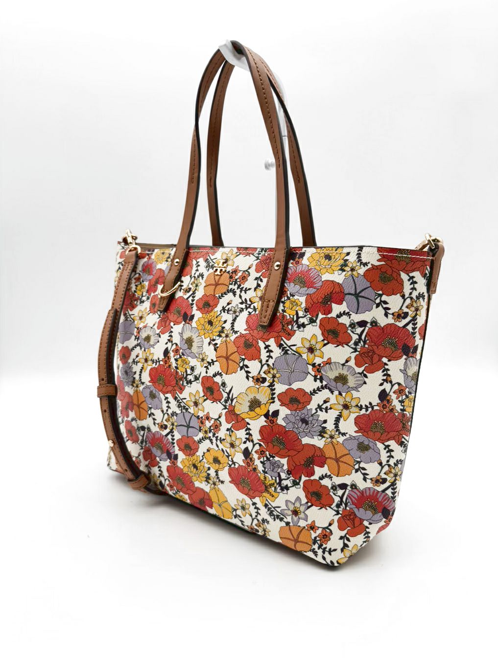 TORY BURCH Kerrington Blossom Ditsy Red & Purple Saffiano Leather Floral Purse