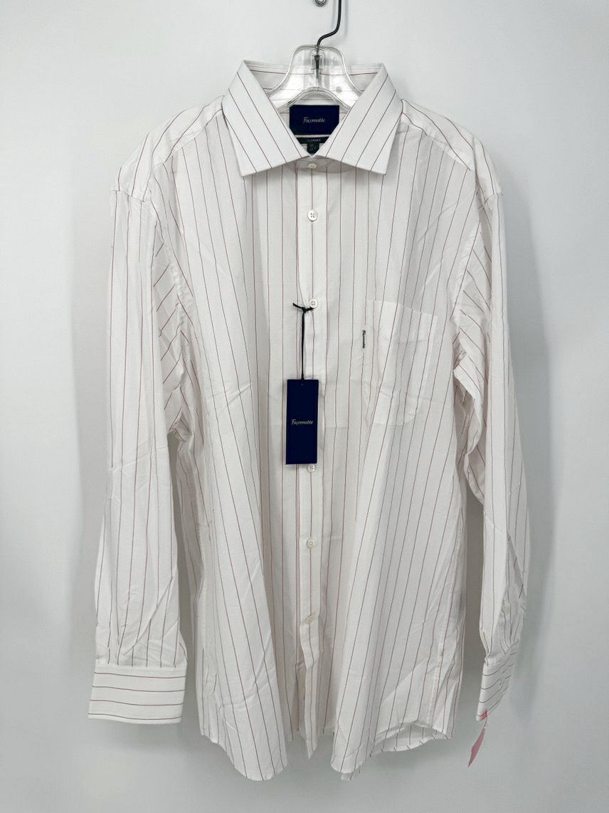 FACONNABLE Size 43 White & Pink Stripe Dress Shirt NWT
