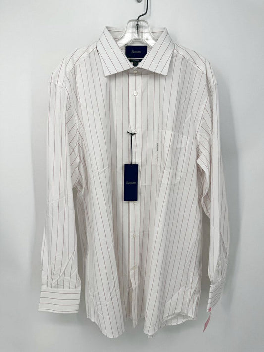 FACONNABLE Size 43 White & Pink Stripe Dress Shirt NWT