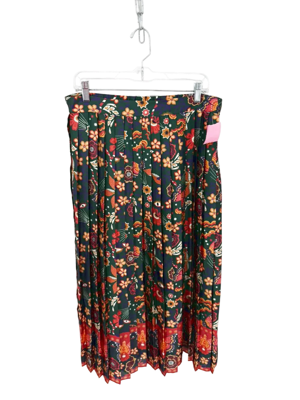 ALDEN ADAIR Wmn's Size XL Green & Orange Pleated Floral Maxi-Skirt NWT
