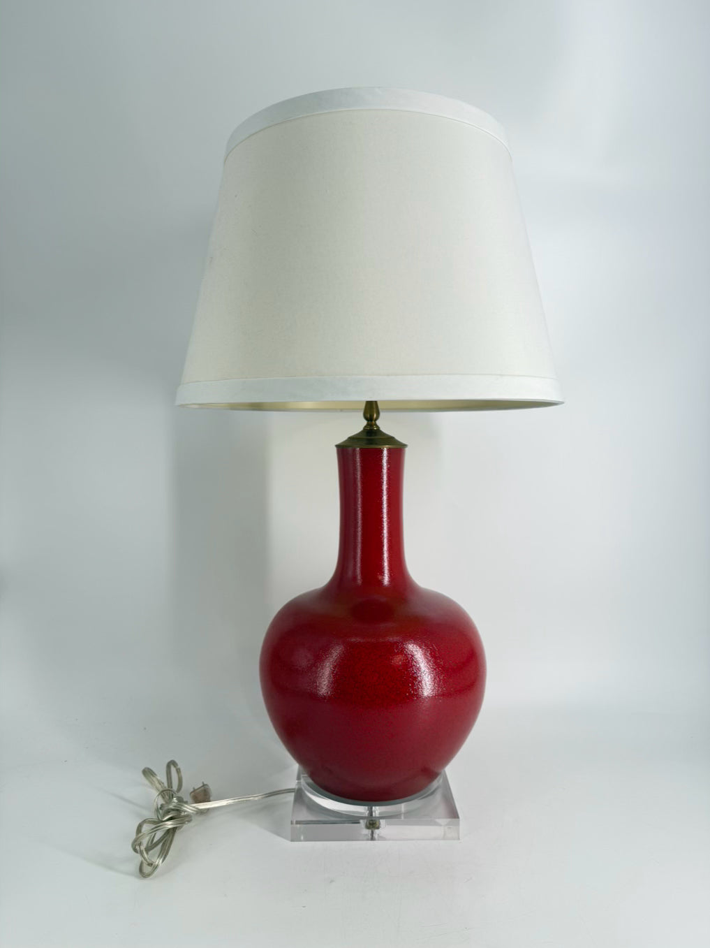 Red Ceramic Lamp w/ Lucite Bottom & Shade