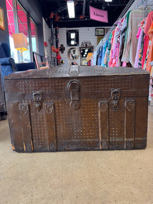 ANTIQUE Wood Roll Top Trunk