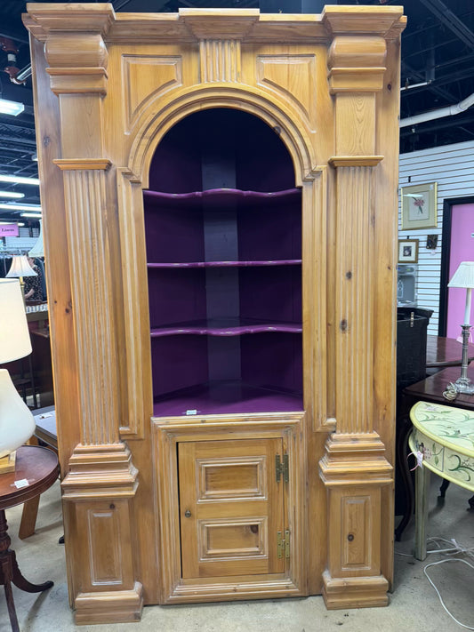 Light Pine Purple Painted Shelves Corner Cupboard
