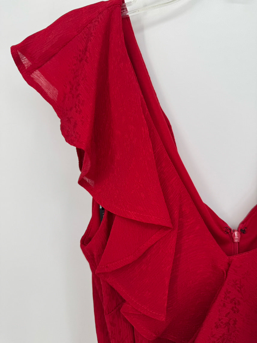 DKNY Size 8 Red Ruffle Maxi-Dress NWT