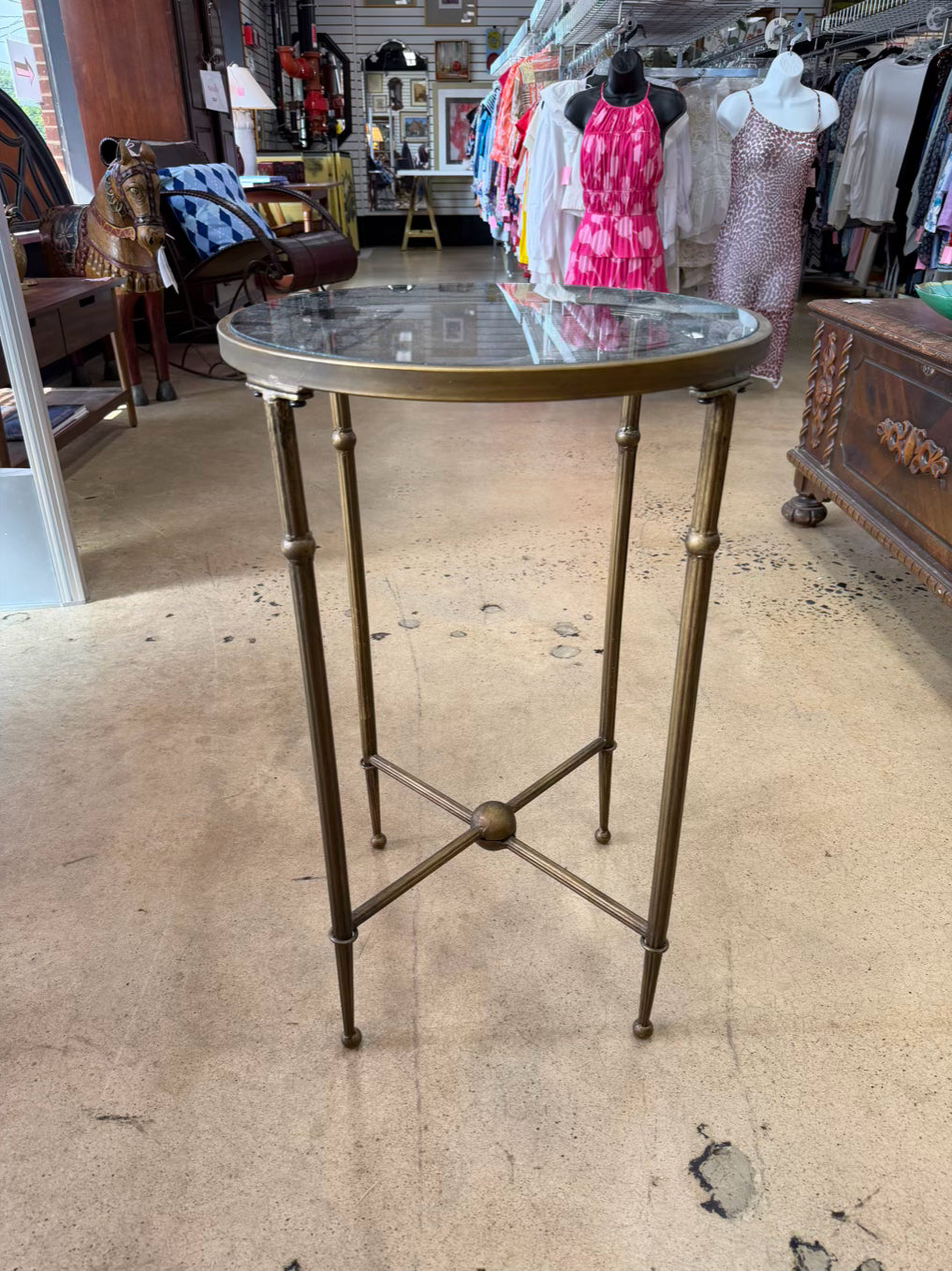 Gold & Clear Metal & Glass Round Occasional Table