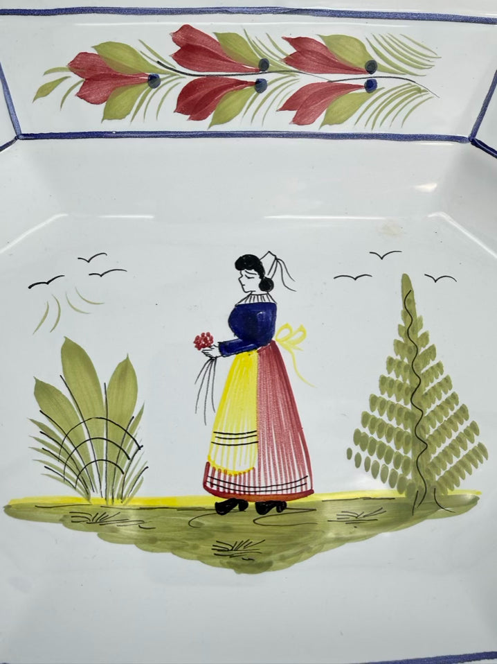 QUIMPER Mistral Blue White, Red & Yellow Ceramic Platter