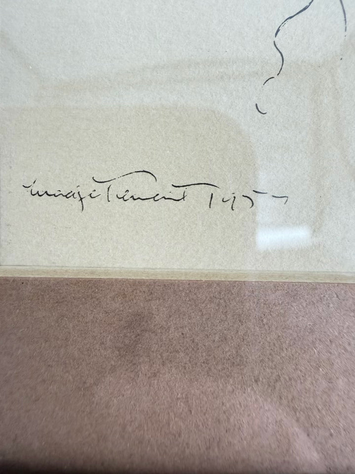 MADGE TENNENT Woman's Face Drawing in Wood Frame