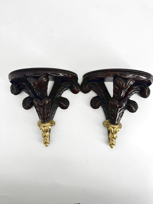 Brown & Gold Resin Pair of Wall Brackets