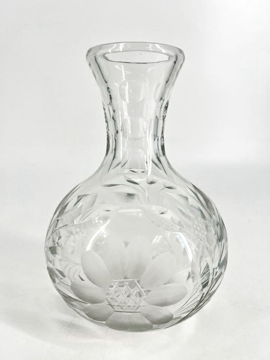 VINTAGE Clear Cut Glass Flower & Leaf Decanter