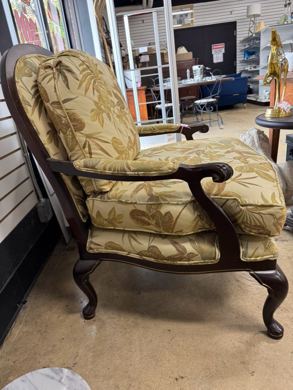 Cream & Gold Leaves Upholstered Louis XV Chair