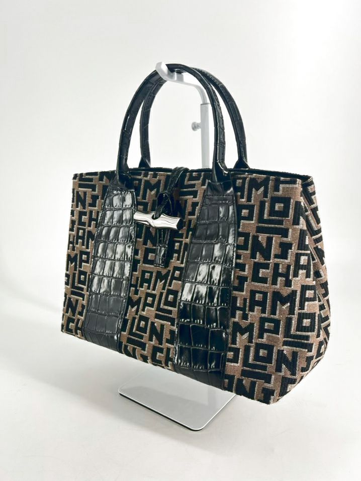 LONGCHAMP Tan & Black Jacquard Monogram Purse