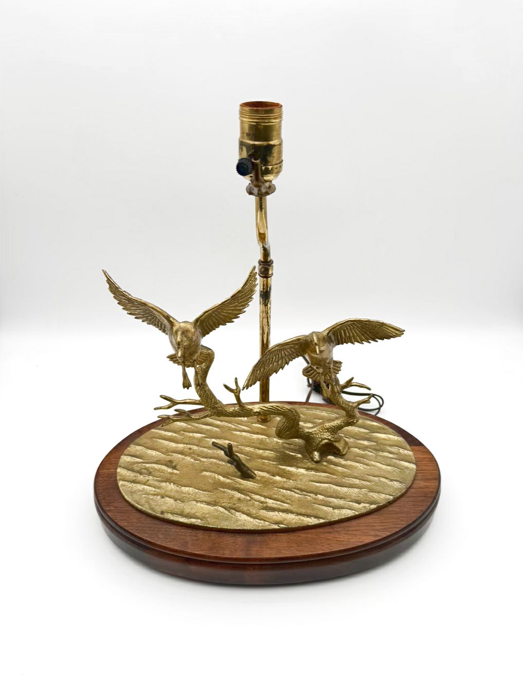 DONALD MCDONALD Brass Duck Lamp On Wood Base No Shade