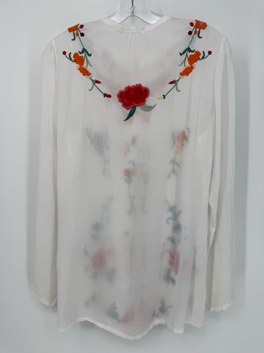 JOHNNY WAS Size S White Floral Embroidered Tunic