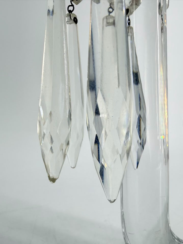HEISEY Clear Glass Pair Of Candleholders w/ Babiches
