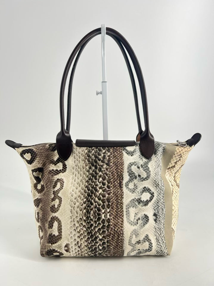 LONGCHAMP Brown & Gray Nylon Animal Print Tote Bag