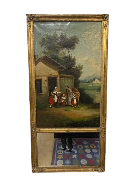 Trumeau Mirror w/ Country Oil Panting Scene