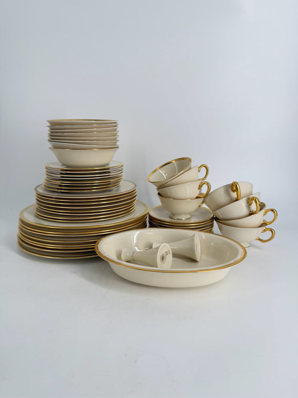 LENOX Cream Tuxedo 6 Piece Dinnerware Setting For 8 w/ Serving Pieces