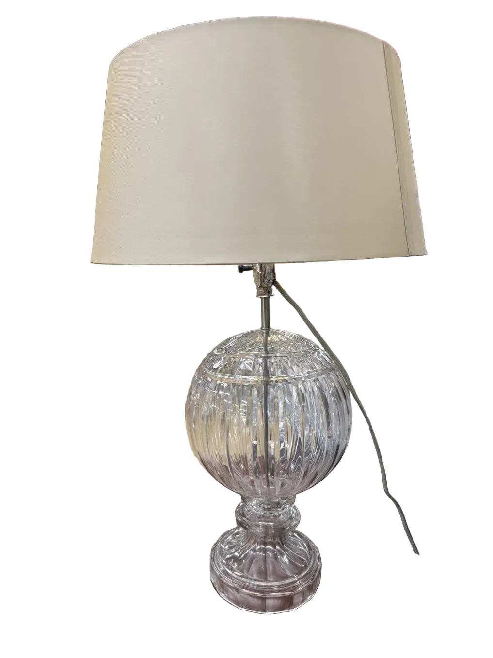 Clear Glass Ball Pair Of Lamps w/ Beige Shade