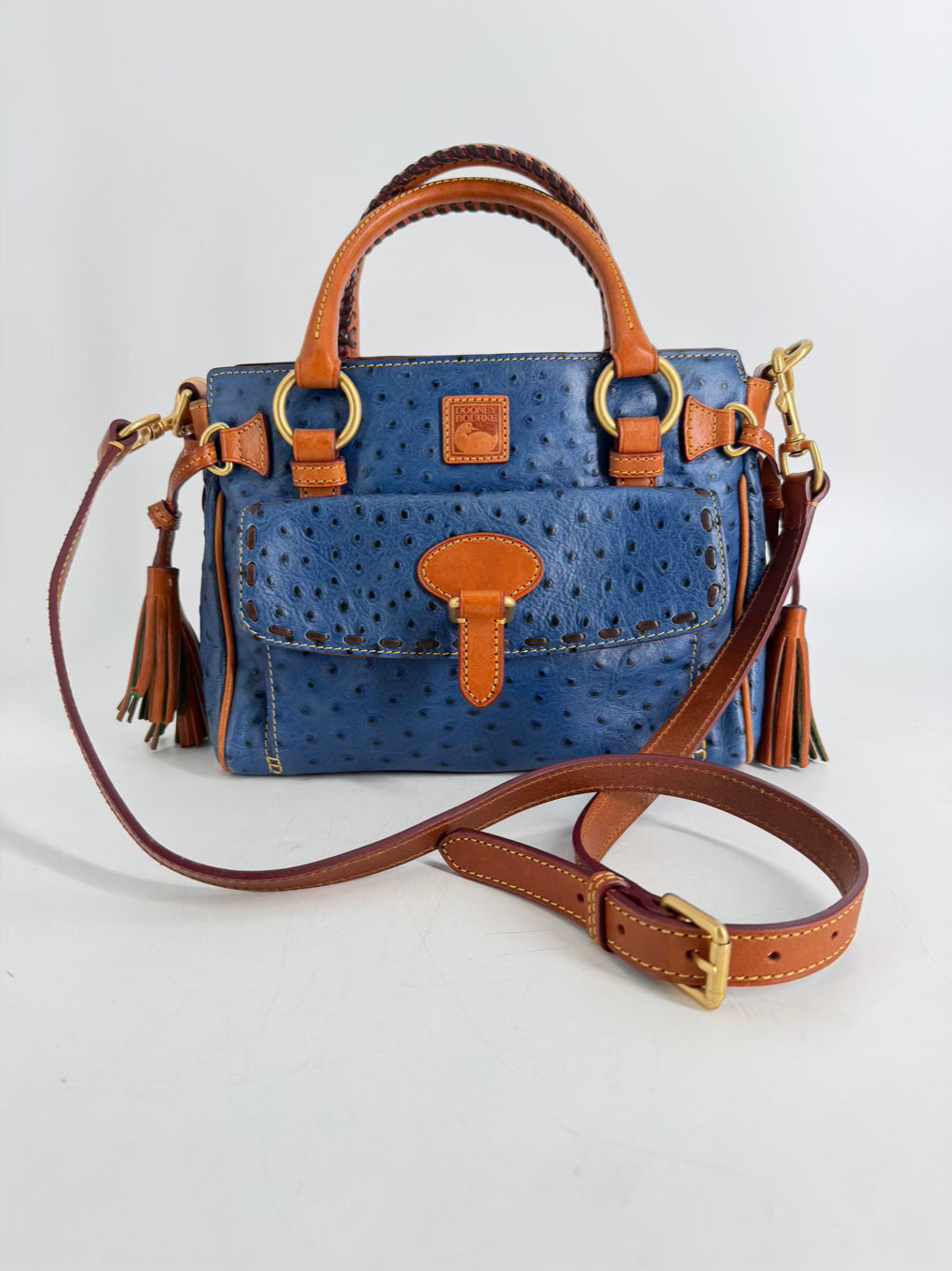 DOONEY & BOURKE Blue & Brown Ostrich Embossed Leather Pocket Satchel