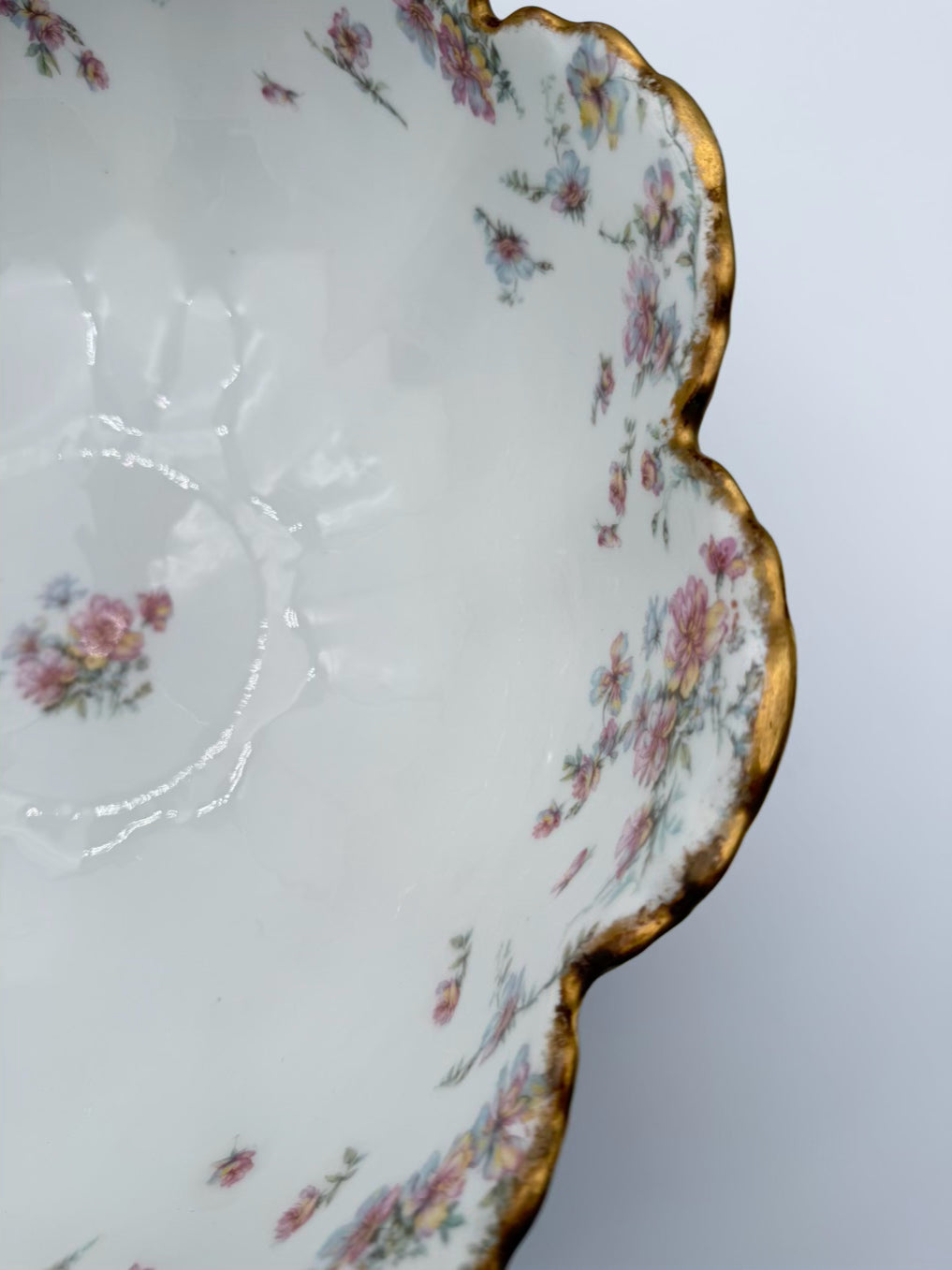 HAVILAND White , Green & Pink China Large Pedestal Punch Bowl