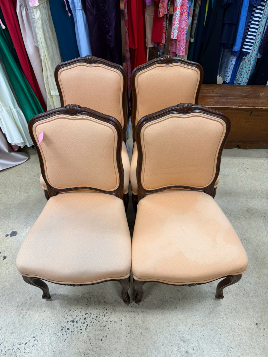 Wood Country French Set of 4 Chairs w/ Salmon Fabric