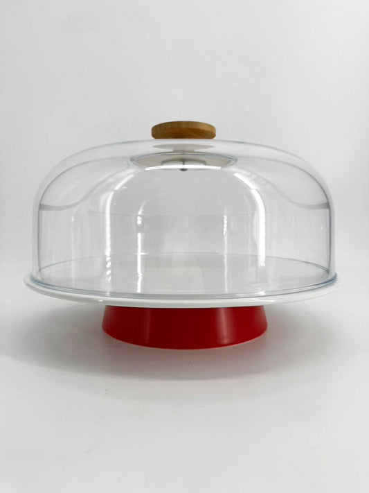 ALESSI Red & White Ceramic & Plastic Alzata Cake Plate