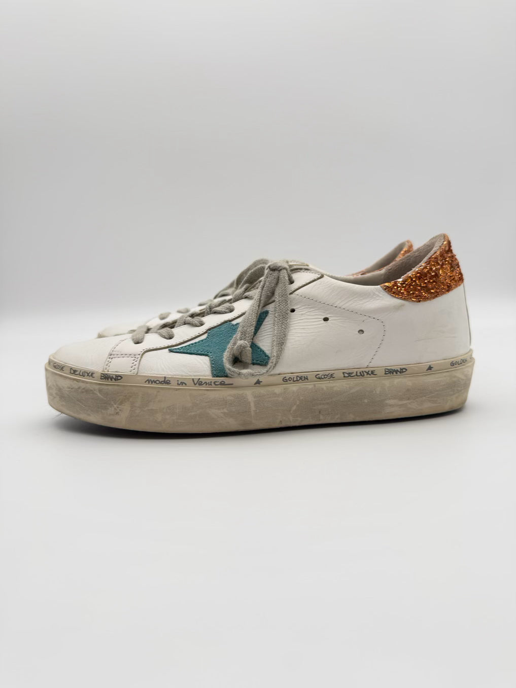 GOLDEN GOOSE Size 38 White & Bronze Textile Sneakers
