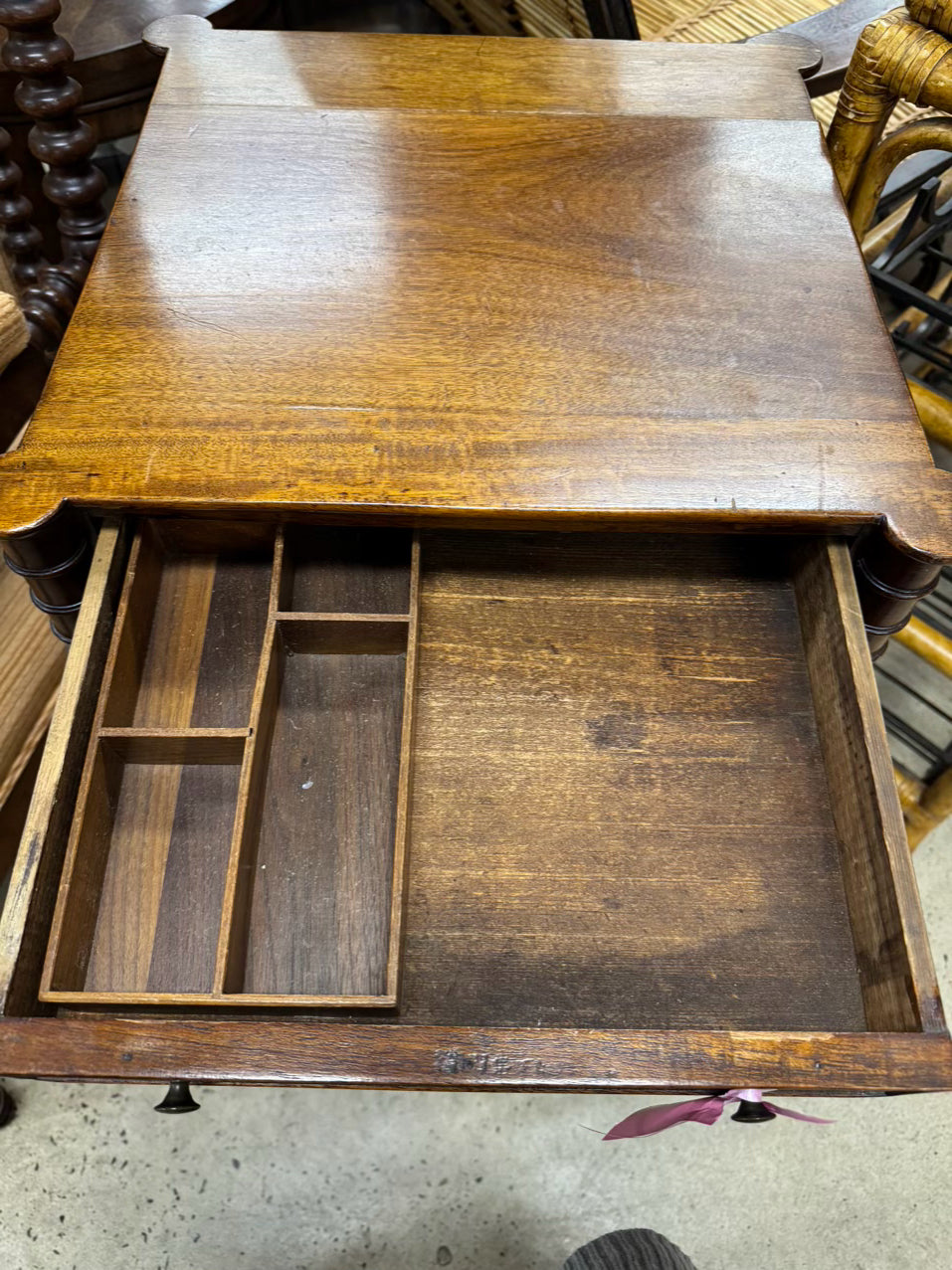 ANTIQUE Wood Sheraton 2-Drawer Side Table
