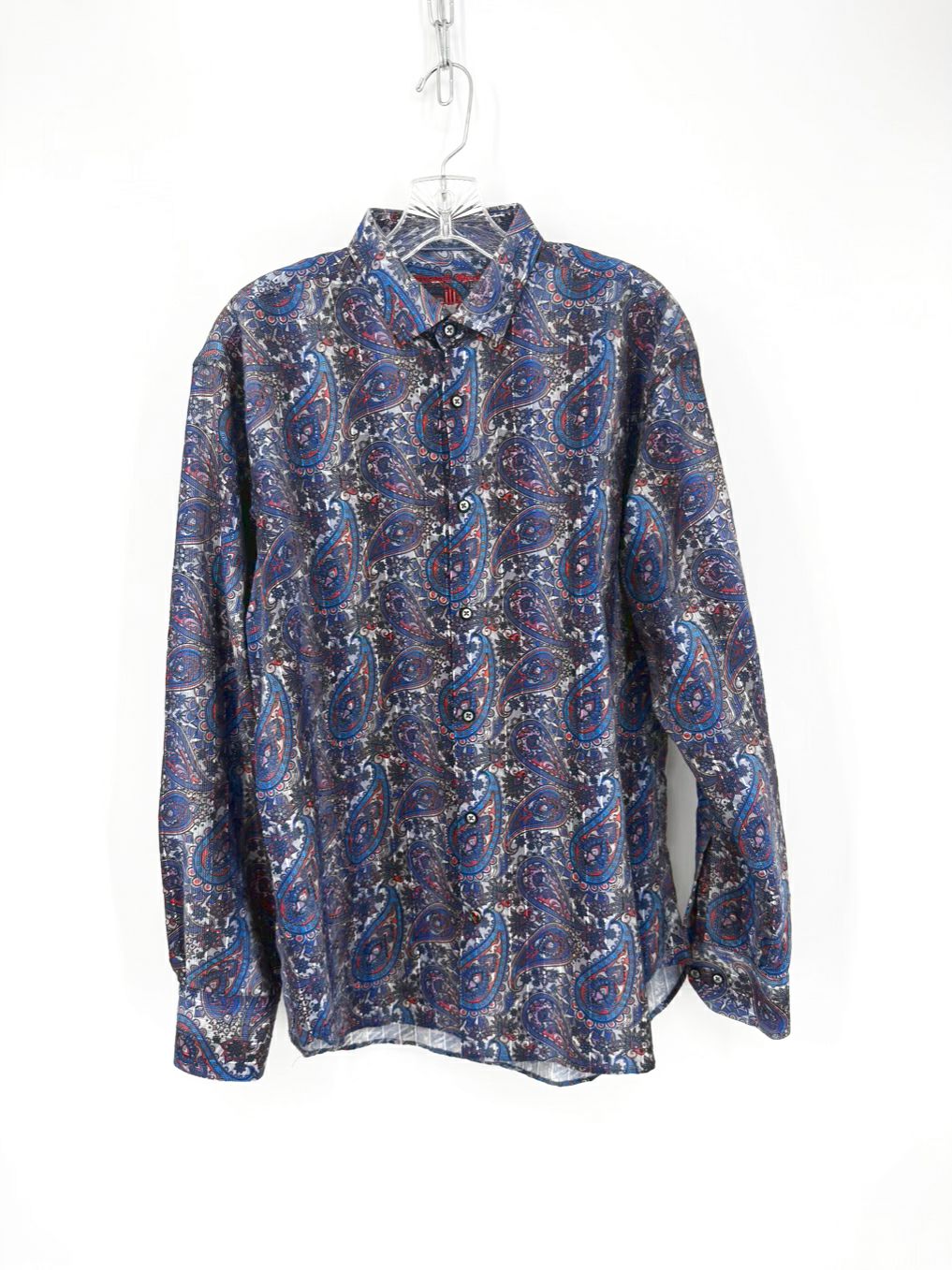 VISCONTI BLACK Size M Blue Paisley Long Sleeve Shirt