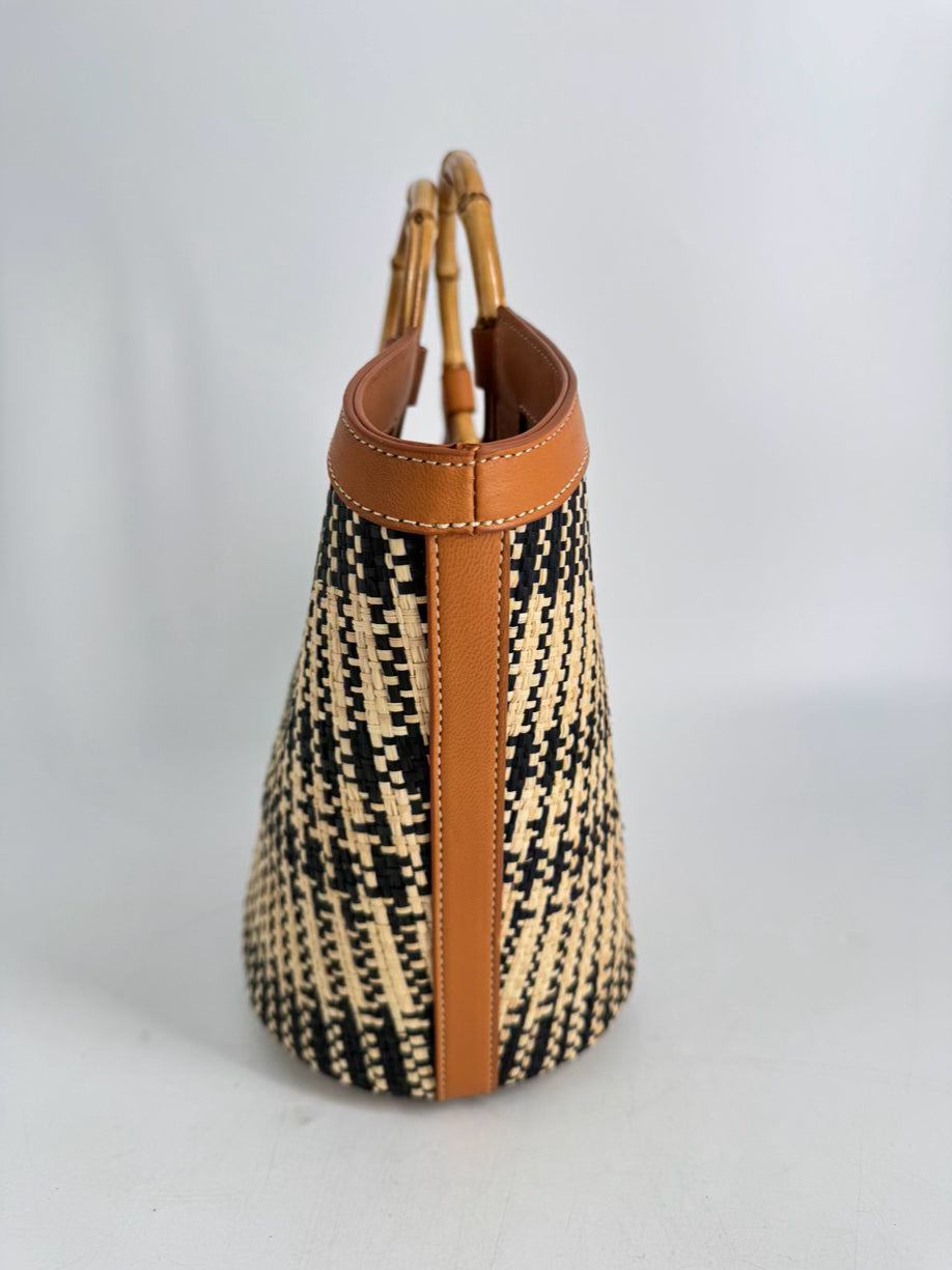 J MCLAUGHLIN Cream & Black Rattan Purse