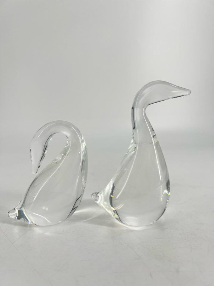 STUBEN Clear Crystal Preening Goose & Gander Figurines