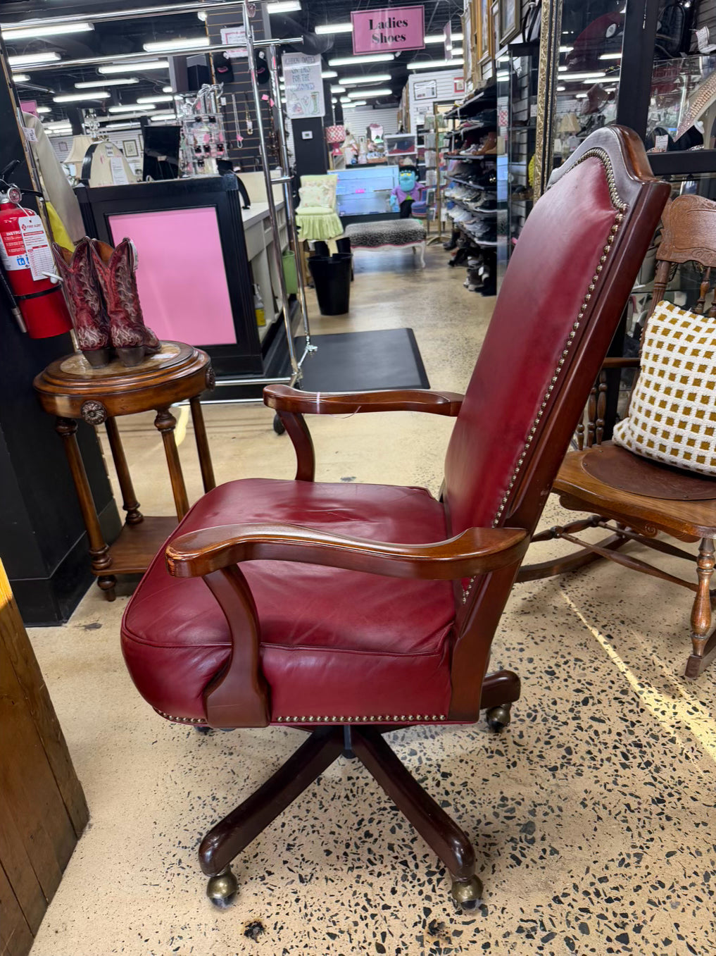 BRADINGTON YOUNG Red Leather & Wood Desk Chair