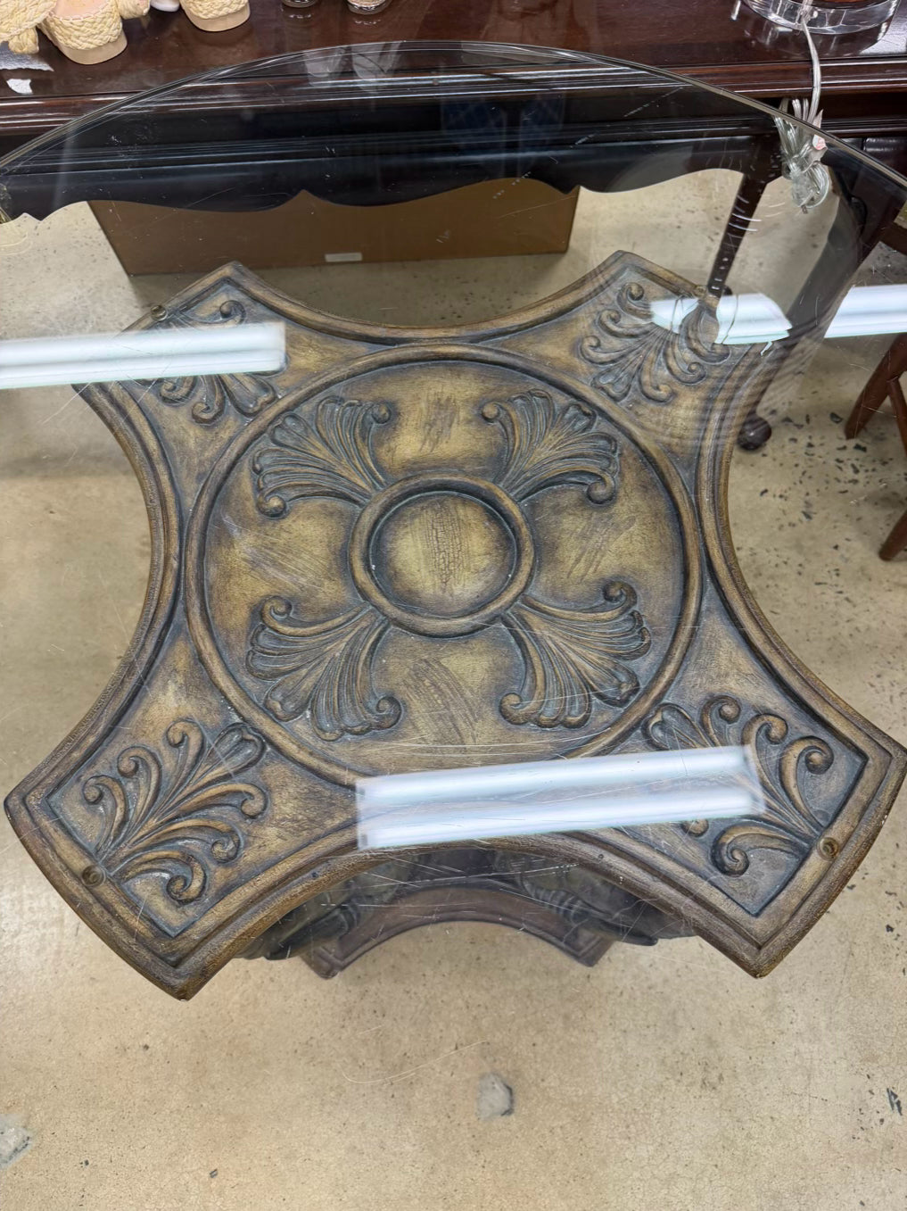 Tan & Clear Resin & Glass Round Elephant Occasional Table