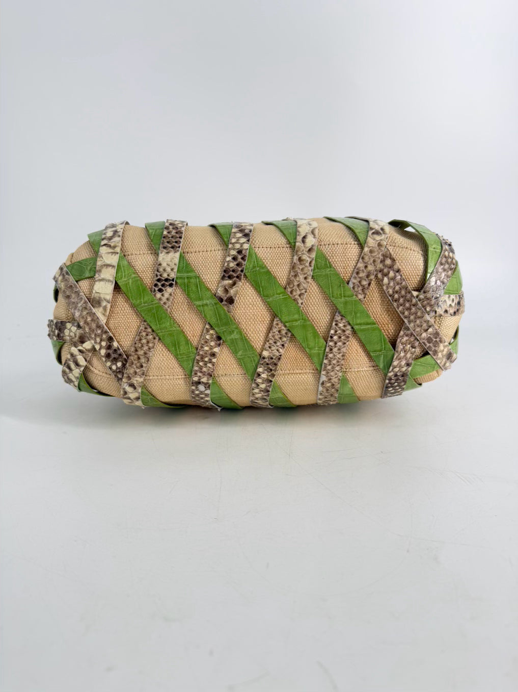 NANCY GONZALEZ Green Exotic Python , Crocodile & Canvas Tote Shoulder Bag