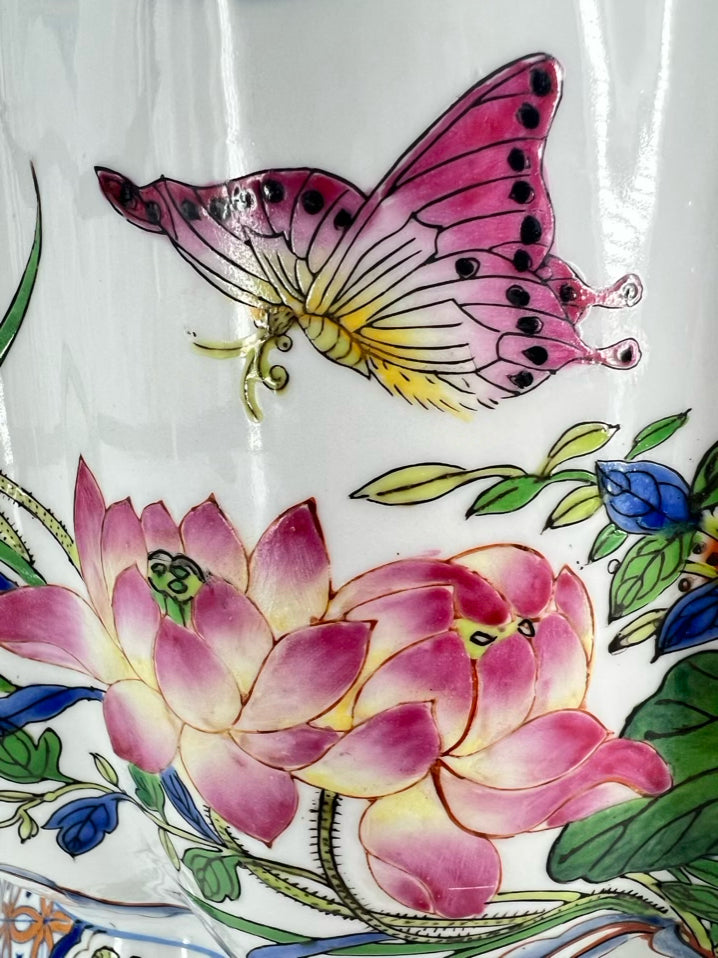 White, Purple & Green Porcelain Floral & fish Foot Bath