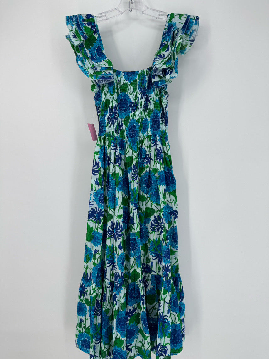 MILLIE Size S Blue & Green Floral Maxi-Dress